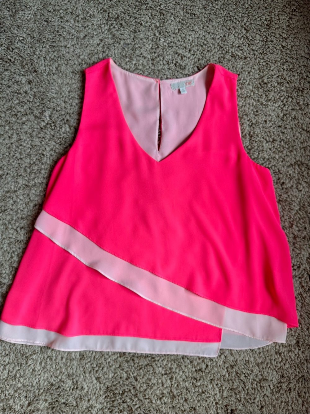 Gianni Bini Hot Pink Layered V-Neck Camisole with Light Pink Trim